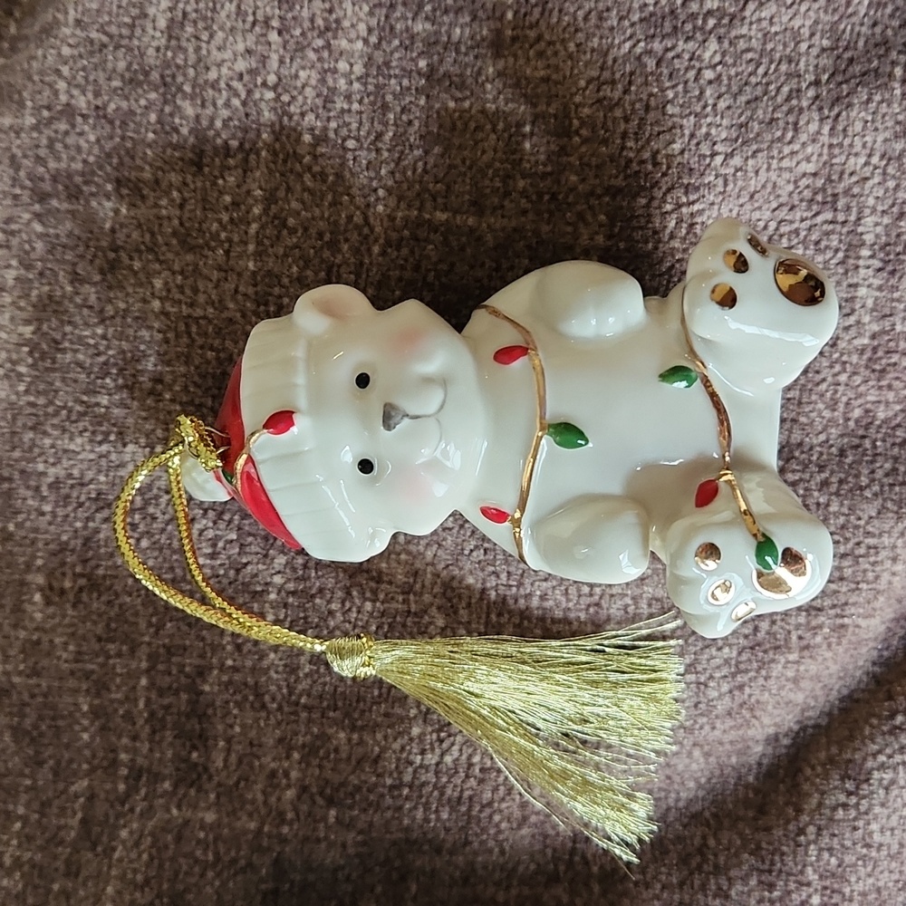 Lennox porcelain Bear with Christmas Lights ornament